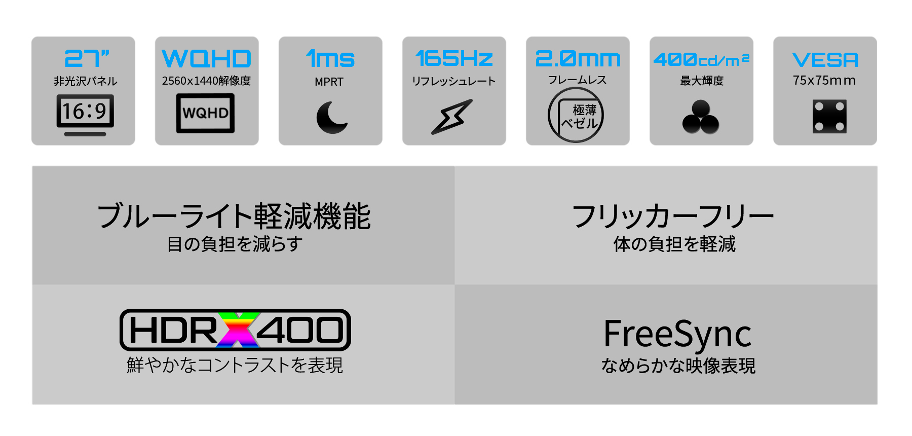 JAPANNEXT 27インチ TNパネル搭載 165Hz対応 WQHD(2560x1440)解像度 ゲーミングモニター JN-27GT165WQHDR-HSP HDMI DP HDR400相当 sRGB:99% ジャパンネクスト｜japannext｜04