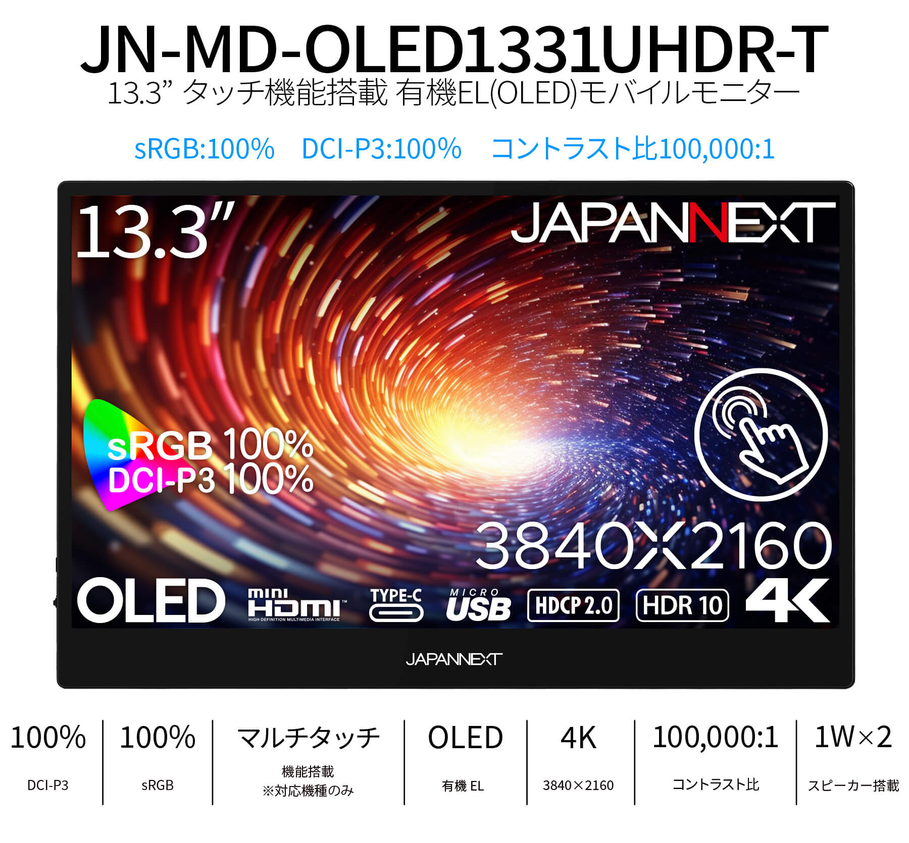 JAPANNEXT 13.3インチ IPSパネル搭載 QLED(量子ドット