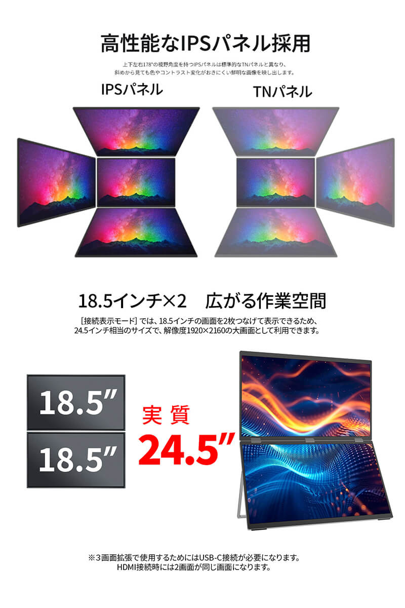 JAPANNEXT（ジャパンネクスト） JAPANNEXT 18.5インチ IPSパネルx2搭載