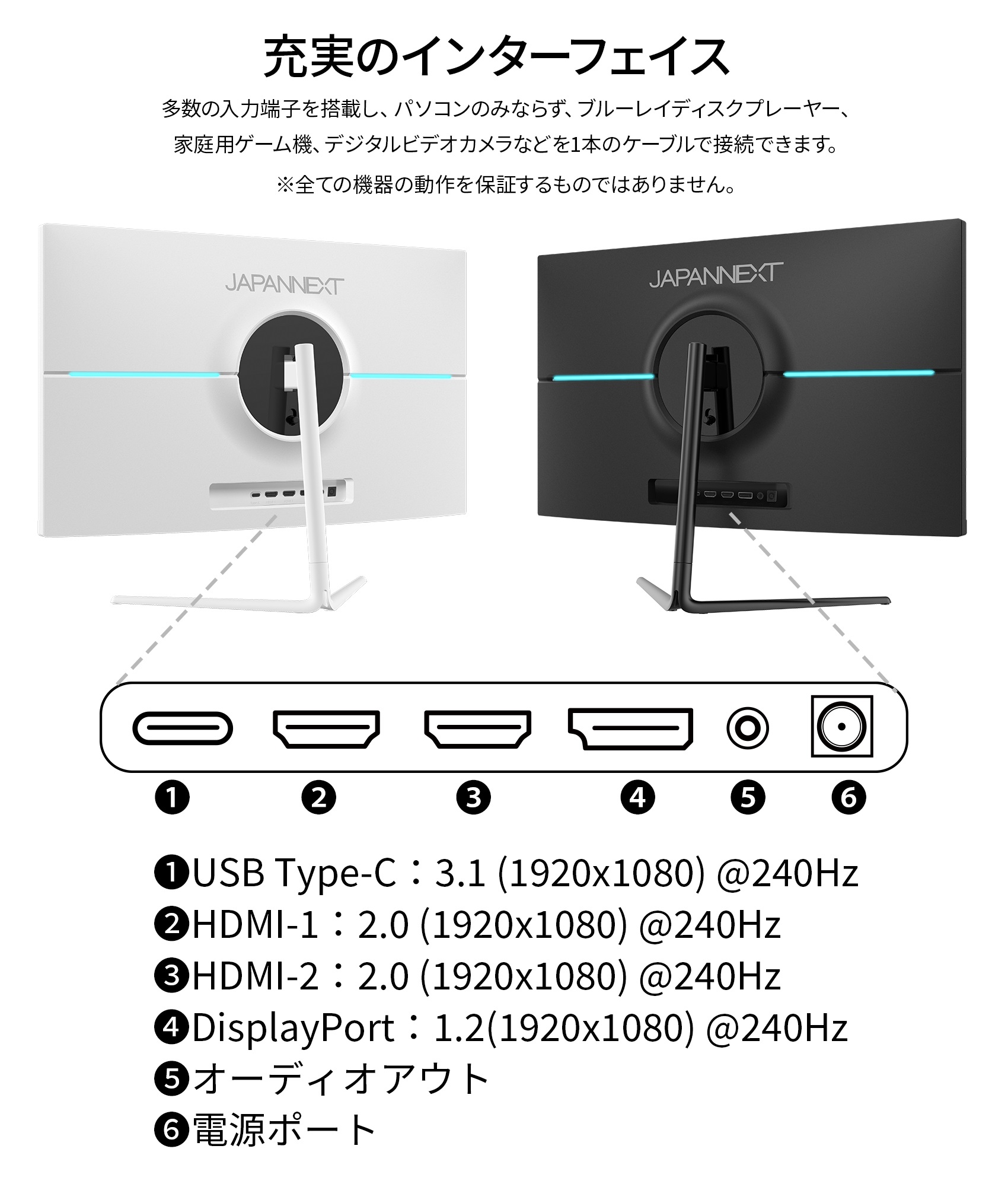 JAPANNEXT ゲーミングモニター ホワイト 白 23.8インチ TNパネル 