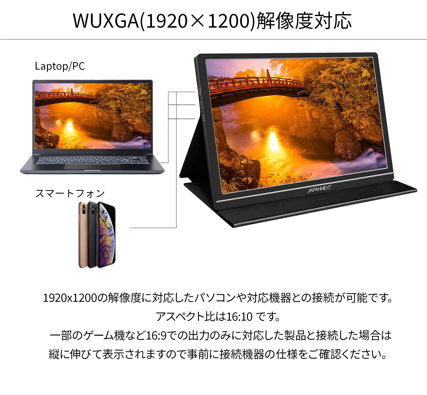 JAPANNEXT ゲーミングモニター 10.1インチ IPSパネル WUXGA ワイド