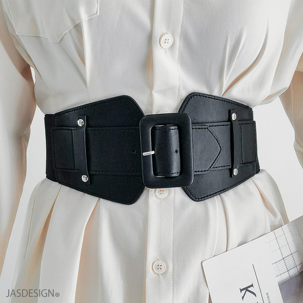 太ベルト 幅広ベルト サッシュベルト ワイドベルト コルセットベルト ゴム 細見え レディース 大きいサイズ レザー 革 おしゃれ かわいい ブラック 黒 JM-447 | 