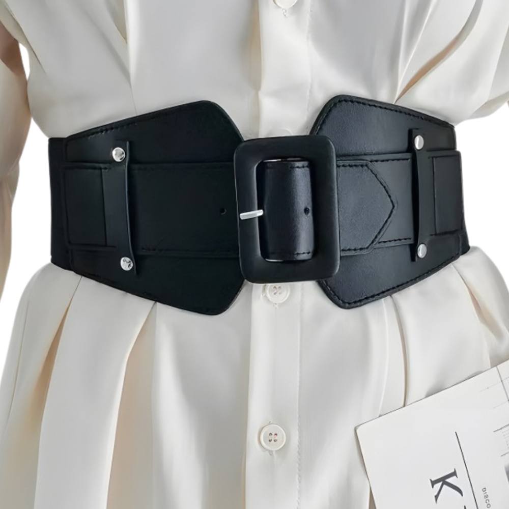 太ベルト 幅広ベルト サッシュベルト ワイドベルト コルセットベルト ゴム 細見え レディース 大きいサイズ レザー 革 おしゃれ かわいい ブラック 黒 JM-447 |  | 01