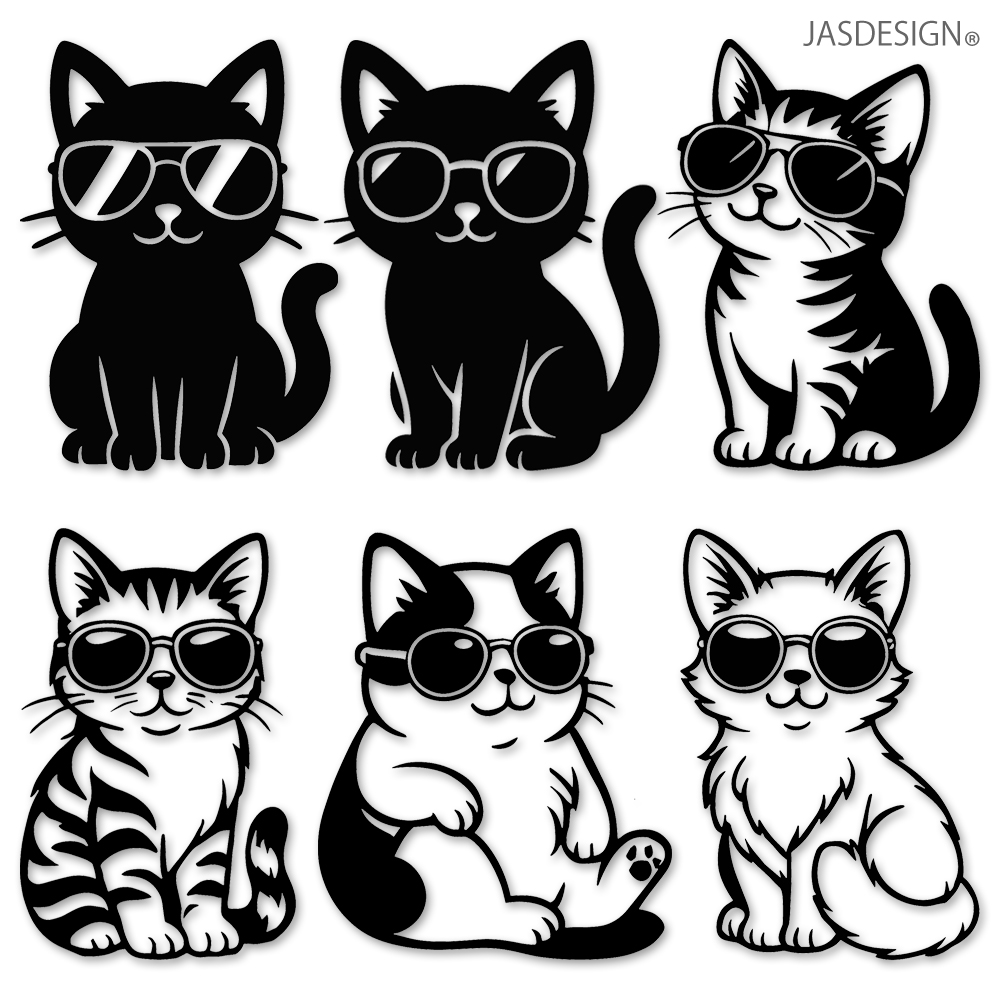 猫 ステッカー 車 カーステッカー ねこ 黒猫 サングラス 白猫 転写 バイク 傷隠し パソコン かわいい おもしろ シルエット 防水 シール UV デカール JM-486 | 