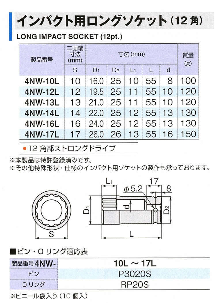 正規品販売! トネ TONE インパクト用超ロングソケット 4NV-12L100 差込角12.7mm 1 2quot; 二面幅12mm  discoversvg.com