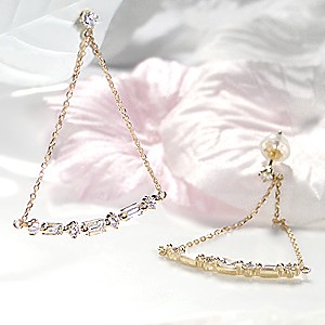 K18YG 0.7ct ダイヤモンド ピアス 無色透明 H-SIクラス 揺れる 18金