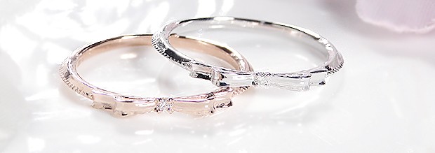 ピンキーリング ダイヤモンド 10金 指輪 ピンクゴールド リボン 重ね