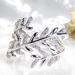 指輪 レディース 40代 50代 プラチナ リング ダイヤモンド リーフ