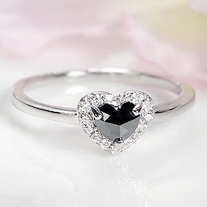 ブラックダイヤリング プラチナ 天然 ダイヤモンド ハート ローズ