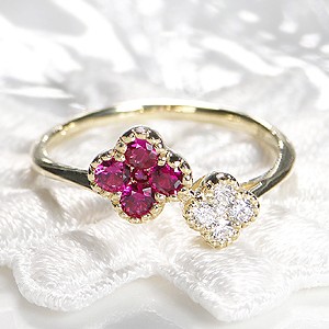 チョコママ様 花びら 天然ルビー 天然ダイヤモンドリング K18 18金 ルビーの指輪 天然石 18金 イエローゴールド ダイヤモンド リング