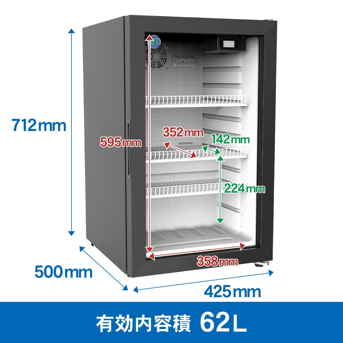 RIT 卓上型冷蔵ショーケース RITS-66-TO 冷蔵 冷蔵庫 保冷庫 ショーケース 62L 幅425×奥行500×高さ712mm ノンフロン  結露対策 : rits-66-to : JCM 業務用冷凍冷蔵機器メーカー - 通販 - Yahoo!ショッピング