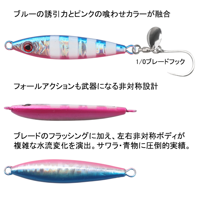 ブレードジグ 40g 3色セット ゼブラグロー スピンテール 非対称