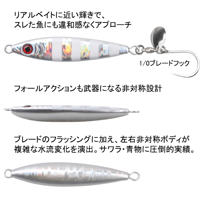 ブレードジグ 40g 3色セット ゼブラグロー スピンテール 非対称