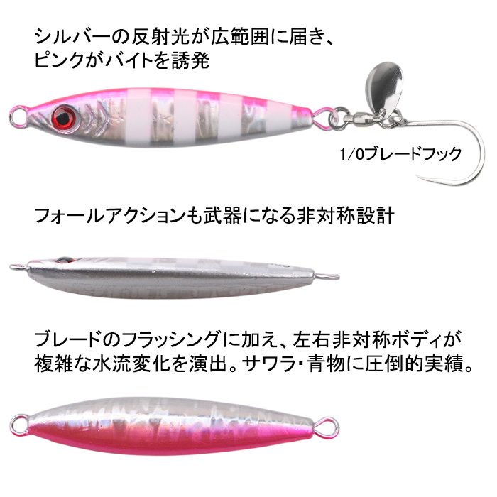 ブレードジグ 40g 3色セット ゼブラグロー スピンテール 非対称
