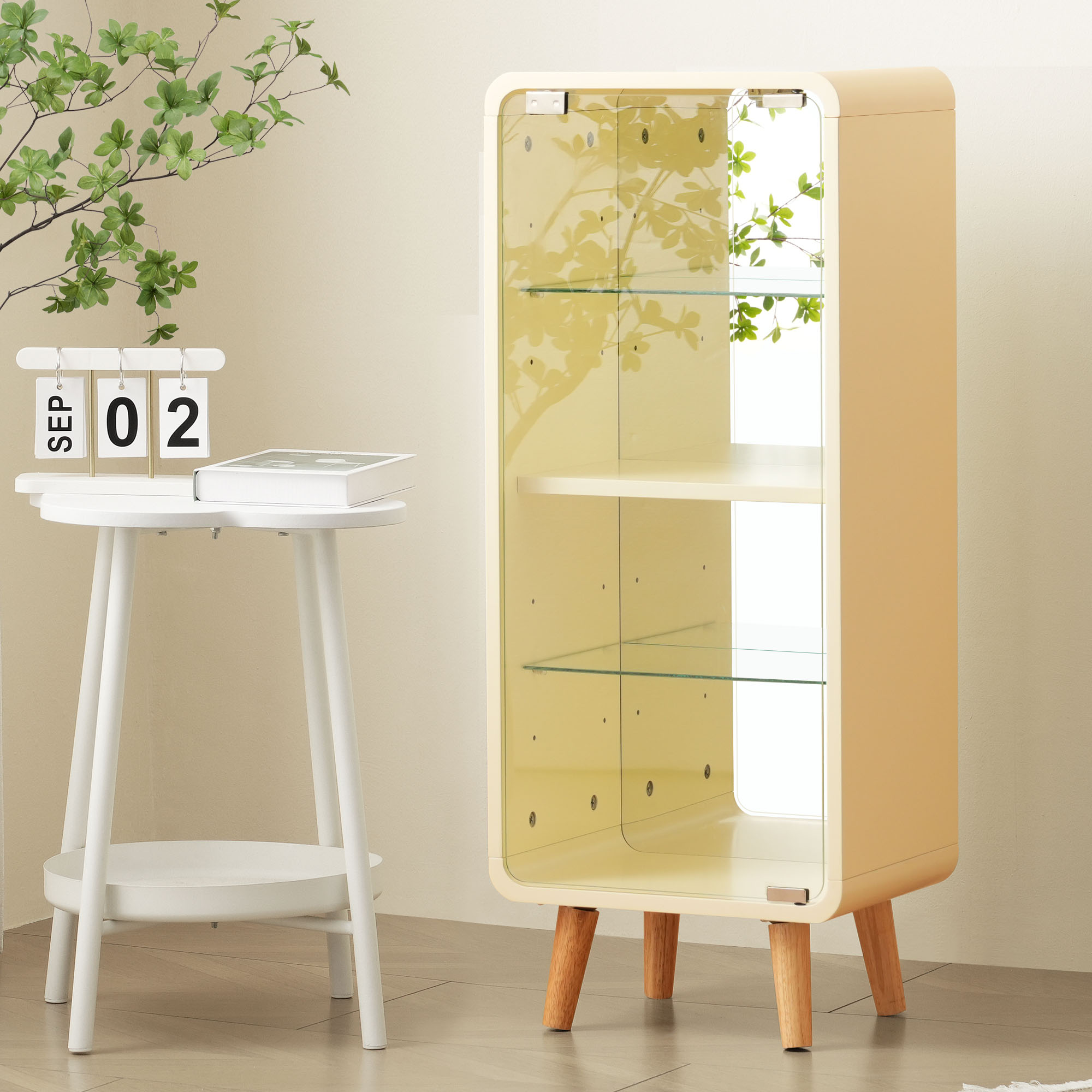 ベージュ】4段 コレクションケース コレクションシェルフ 高さ調節可能