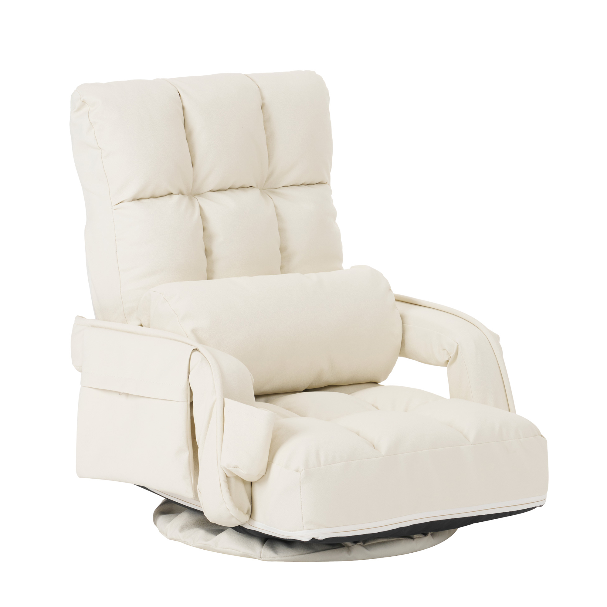 ホワイト】回転式座椅子肘掛けハイバック座いすリクライニング1人掛け