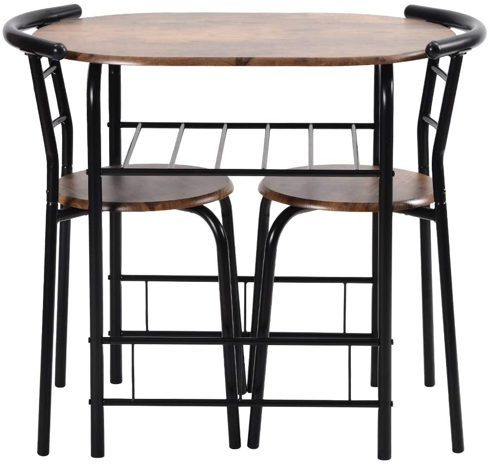 円形 ダイニング 3点セット2人掛け おしゃれ 木目調 コンパクトBrown