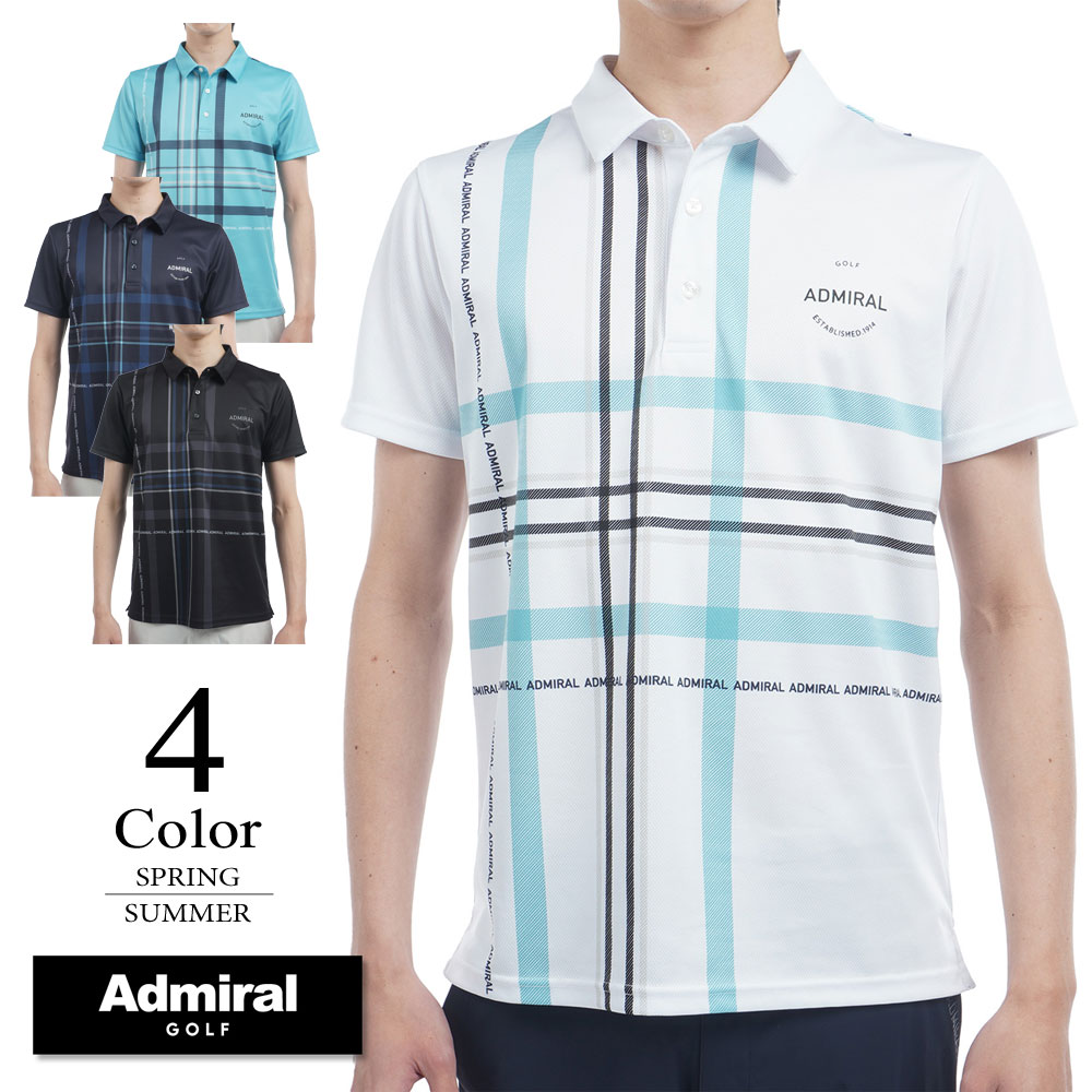 Admiral - アドミラル ゴルフ 半袖 ポロシャツ メンズ M ネイビー 総柄 ゴルフウェア Admiral アドミラル 半袖ポロシャツ ネイビー×白 ドット ロゴ