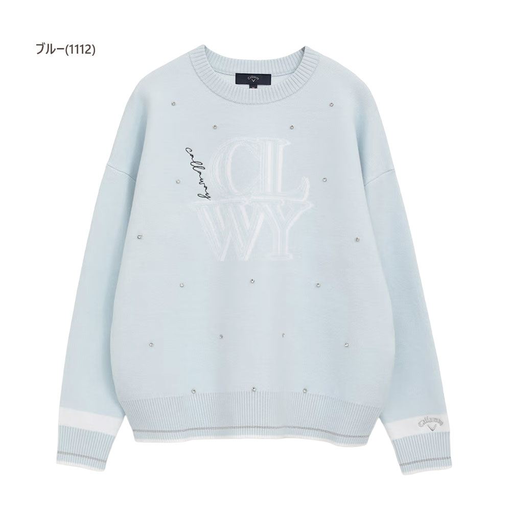 セール/40％OFFキャロウェイ ゴルフウェア クルーネック長袖ラインストーン付きニット c25218201（L寸：レディース） Callaway 2025秋冬 メール便_2