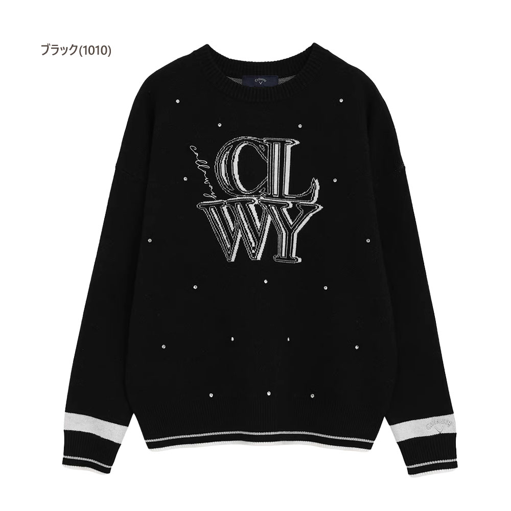セール/40％OFFキャロウェイ ゴルフウェア クルーネック長袖ラインストーン付きニット c25218201（L寸：レディース） Callaway 2025秋冬 メール便_1