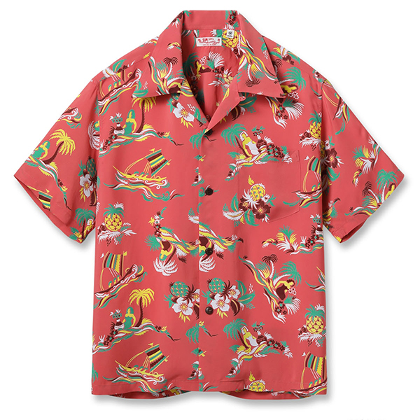 ガ*ツ様 SUN SURF アロハシャツ ハワイ柄 レッド Lサイズ SUN SURF サンサーフ メンズ 半袖 シャツ アロハシャツ レーヨンアロハ