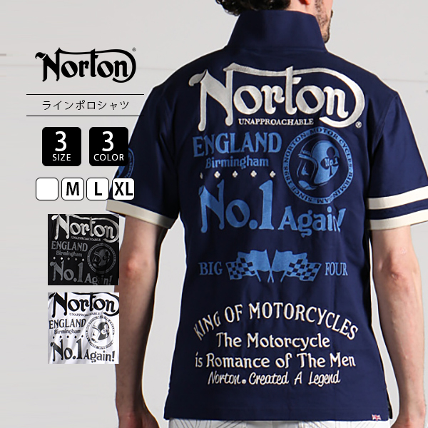 Norton ファッション 服 ノートン ポロシャツ 半袖 NO.1 袖 ライン ポロ バイク ファッション バイク乗り 服装 バイカー ハーレー  232N1231B