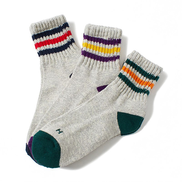 靴下1枚とお皿3枚　ローレル Healthknit ヘルスニット 靴下 くるぶし丈 スラブ 3本ライン