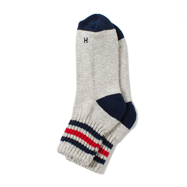 Healthknit（ヘルスニット） 靴下 くるぶし丈 スラブ 3本ライン