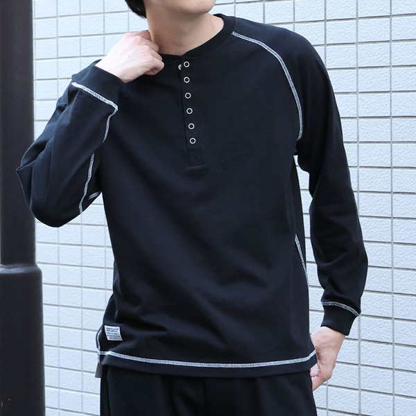 BEN DAVIS（ベンデイビス） メンズ ヘンリーネック 長袖 Tシャツ ロンT
