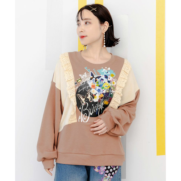 ま*ん様 ラフ＆スウェル プルオーバー スウェット L ラグラン バイカラー LAKOLE（ラコレ）の「パネルハーフZIPロゴプルオーバー/143694