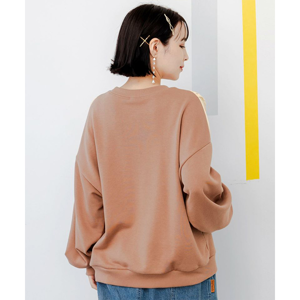 ScoLar（スカラー） レディース 長袖 花 蝶 レース 裏毛 プルオーバー