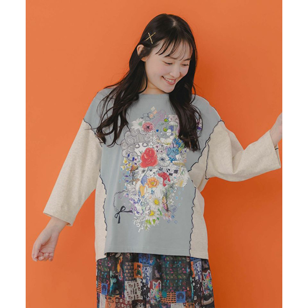 半袖　花柄　レオパード　オレンジ　ブラック　黒　半袖　Tシャツ　L 新品　春夏  カットソー 七分袖 ScoLar（スカラー） レディース 春夏トップス 七分袖 Tシャツ スカラー