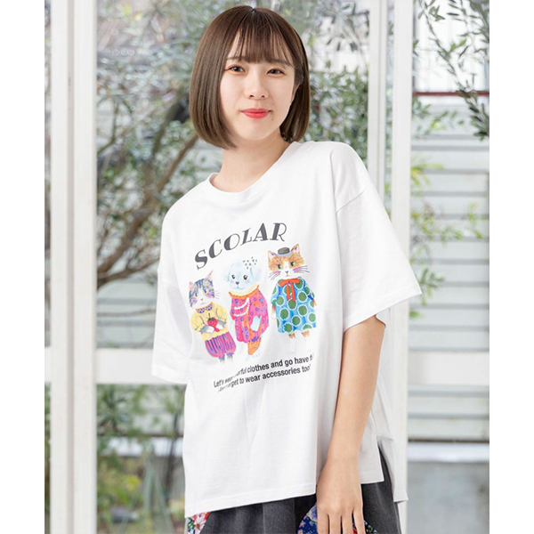 うりんこです　カラフルイラスト半袖Tシャツ 新品 M~L カラフルプリント Tシャツ レディース カットソー 半袖