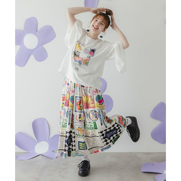 【scolar】スカート スカラー ScoLar 蝶花プリント レインボースカート （アイボリー