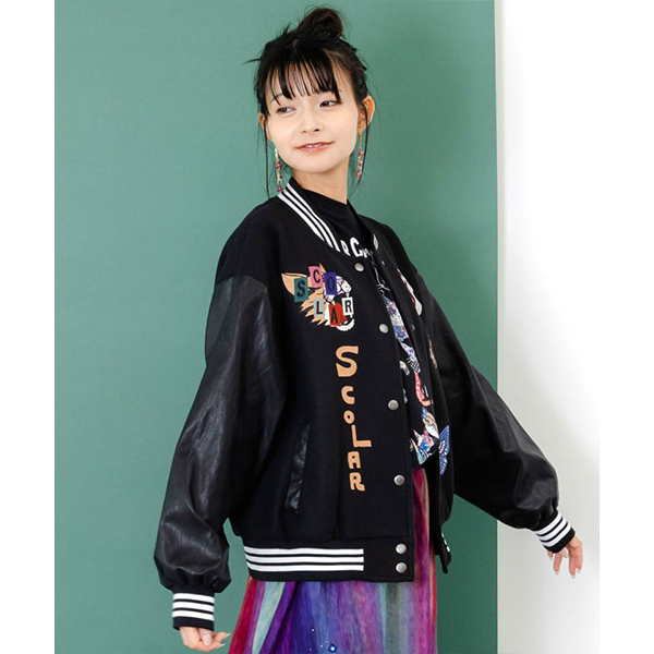 値下げスカラー異素材刺繍スタジャン ScoLar（スカラー） アウター ライトアウター 秋アウター メルトン 合