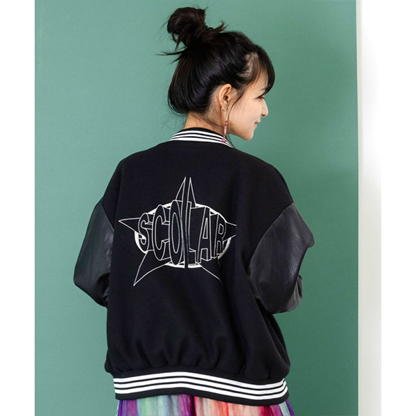 値下げスカラー異素材刺繍スタジャン ScoLar（スカラー） アウター ライトアウター 秋アウター メルトン 合