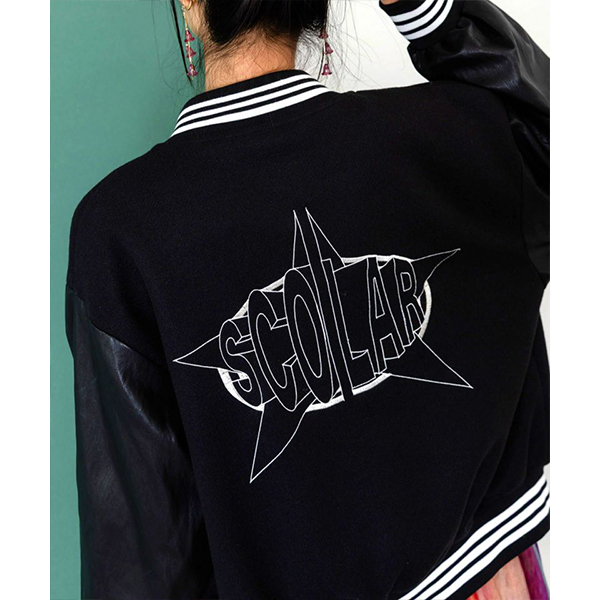 値下げスカラー異素材刺繍スタジャン ScoLar（スカラー） アウター ライトアウター 秋アウター メルトン 合