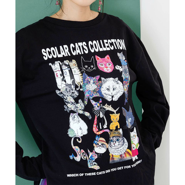 ScoLar（スカラー） レディース トップス 長袖 Tシャツ スカラーねこ