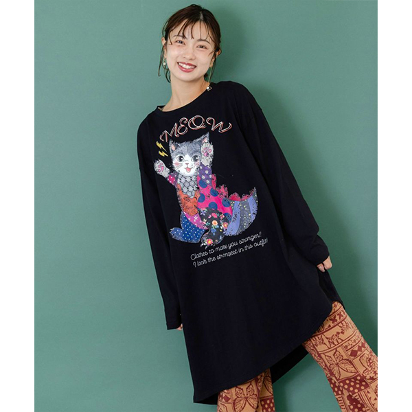 ScoLar（スカラー） ワンピース 長袖ワンピース レディース ネコ怪獣