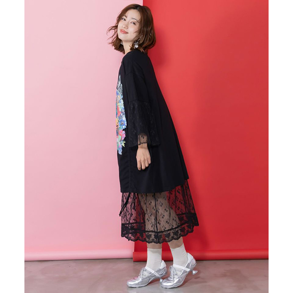 ScoLar（スカラー） レディース ロング丈 チュニック アート柄 袖 裾