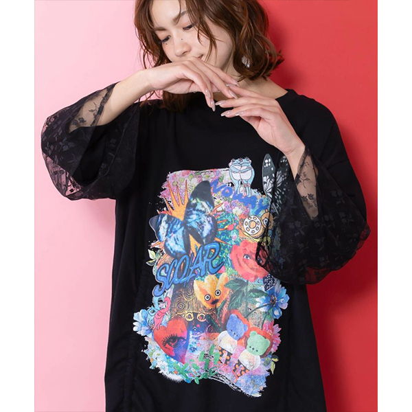 ScoLar（スカラー） レディース ロング丈 チュニック アート柄 袖 裾