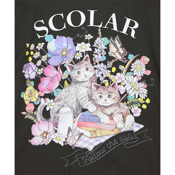 ScoLar（スカラー） トップス 半袖 Tシャツ 花 ねこ ピクニック柄