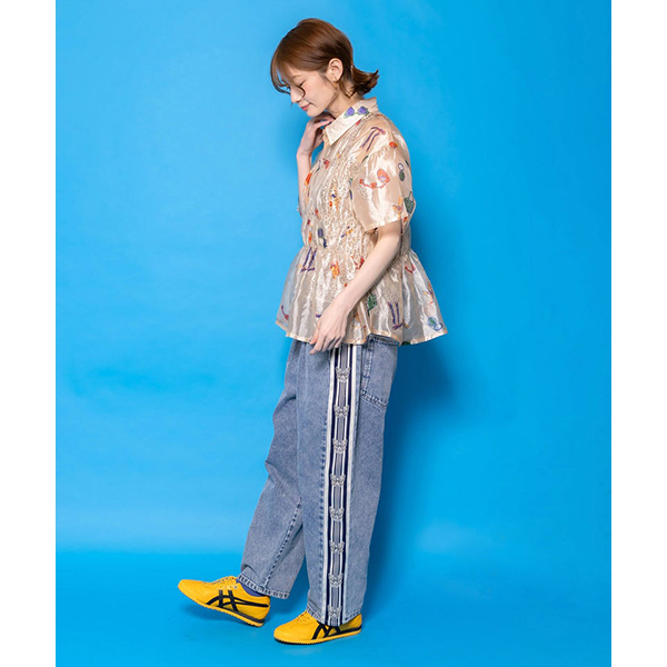 ScoLar(スカラー) デニムパンツ 蝶ラインテープ フリーサイズ ScoLar(スカラー) デニムパンツ 蝶ラインテープ フリーサイズ
