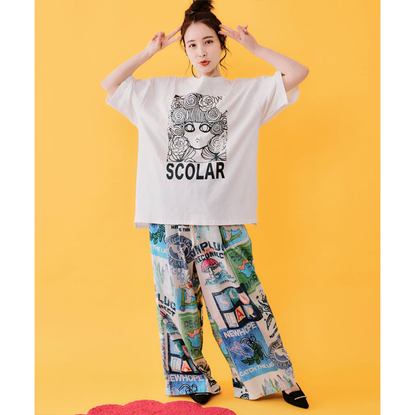 ScoLar（スカラー） レディース ヴィンテージ風 POP コラージュ柄 綿