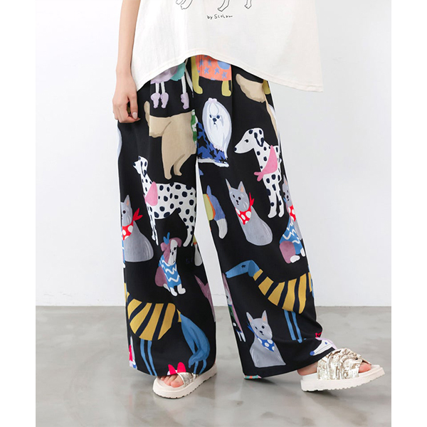 新品　スカラー　犬柄パンツ　総柄パンツ　Ｍ ScoLar（スカラー） ボトムス レディース リラックス ワイドパンツ