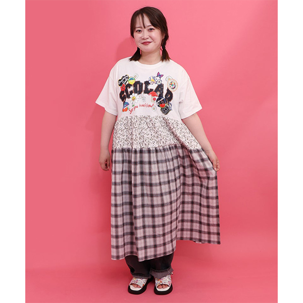 ScoLar（スカラー） レディース ワンピース 異素材 切替 ロング丈 夏