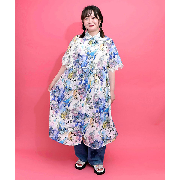 ScoLar（スカラー） レディース シャツワンピース 半袖 レース袖