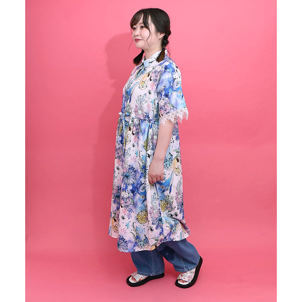 ScoLar（スカラー） レディース シャツワンピース 半袖 レース袖