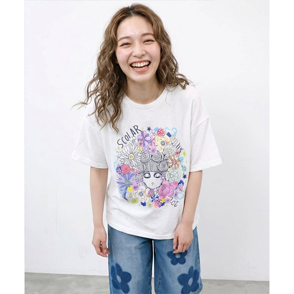 ScoLar（スカラー） レディース 半袖 Tシャツ スカラーちゃん お花に