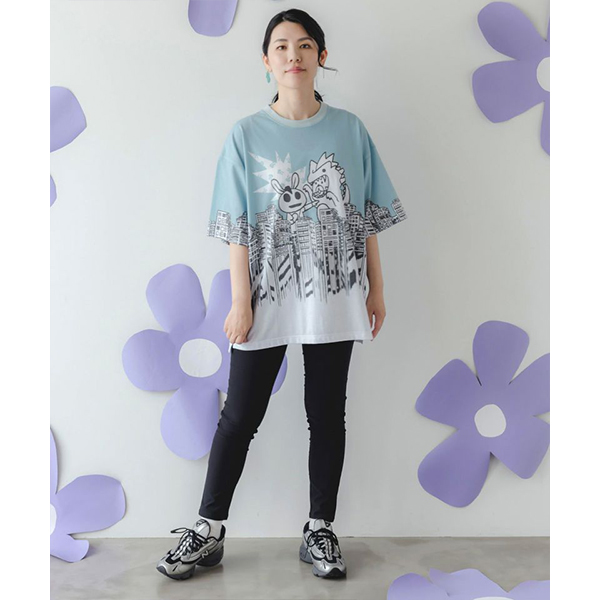 ScoLar Parity スカラーパリティ トップス 半袖 Tシャツ うさクマヒーローごっこ柄 Tシャツ サックス パープル 特撮 キャラクター 怪獣 大判プリント 352129 ScoLar Parity スカラーパリティ トップス 半袖 Tシャツ うさ